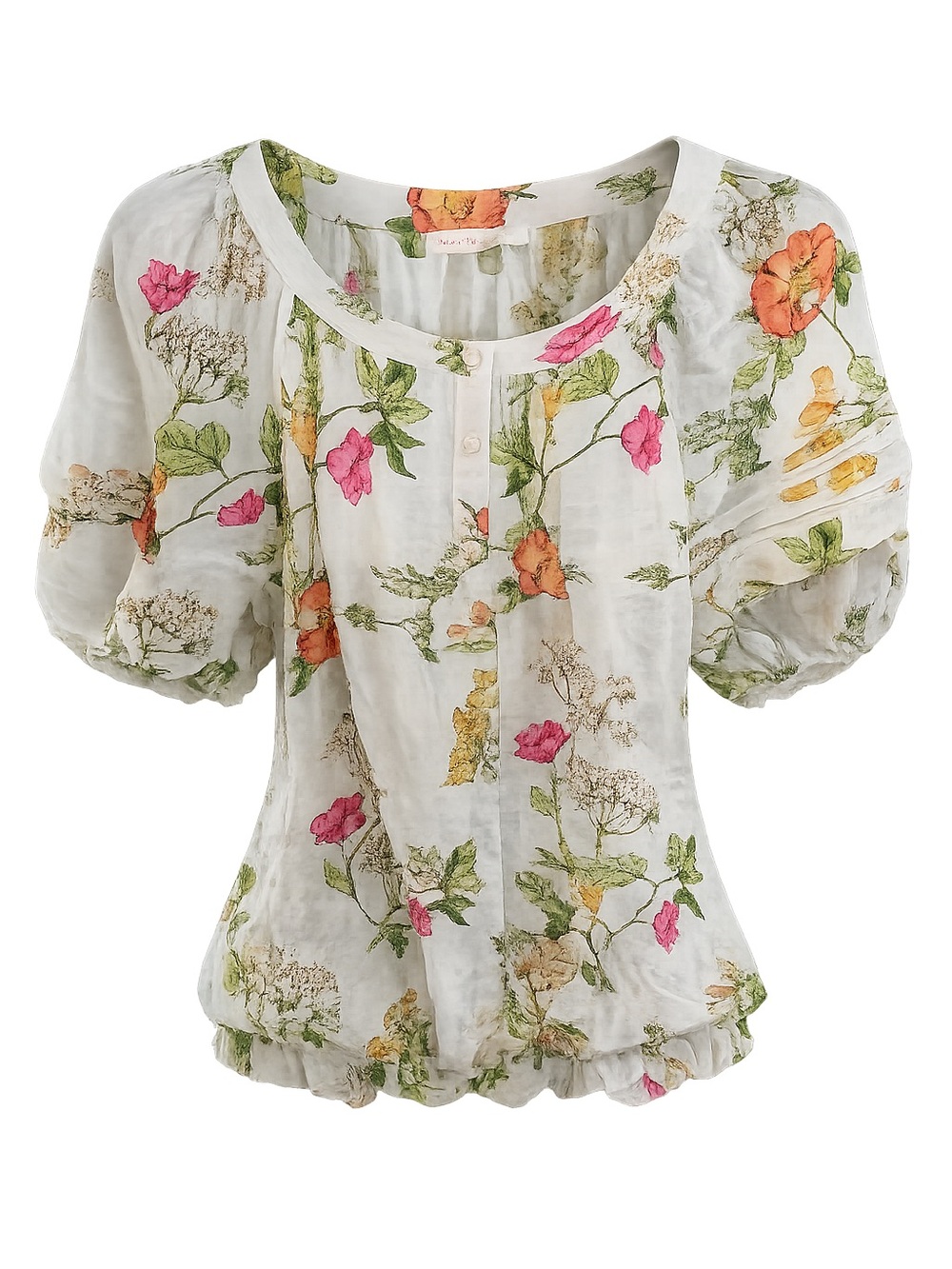 Jane & Delaney Floral Button-Front Top - White w/ Orange & Pink Flowers SZ M EUC